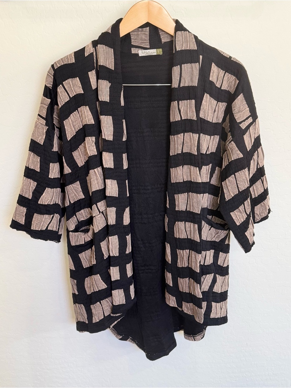 Chalet et Ceci Rachel Cardigan S Small Lagenlook Grid Texture Open Front Pockets